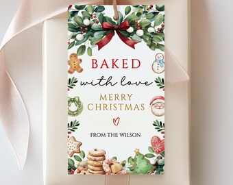 Baked With Love Tag, Christmas Cookie Exchange Tag, Cookie Gift Tags, Kids Holiday Baking Party Favor Tags, Editable Template