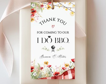 I Do BBQ Favor Tags, BBQ Engagement Thank you Tag, Wildflower Backyard Wedding Gift Labels, Rustic Couples Shower Decor, Editable Template