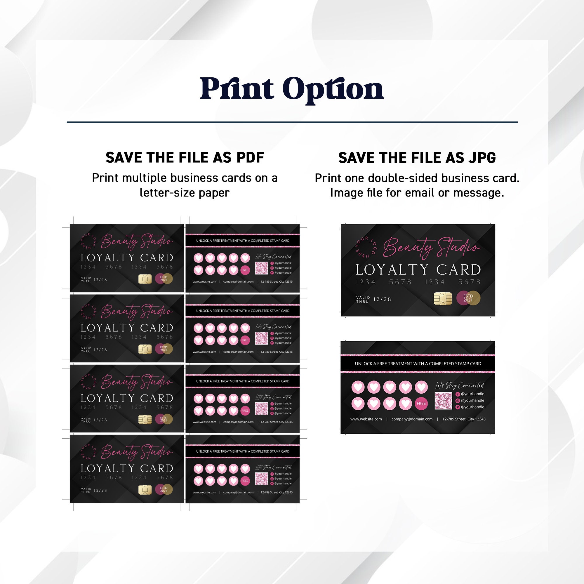 Black & Pink Loyalty Card Stamp Template, Editable VIP Rewards Card ...