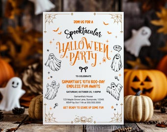 Spooktacular Birthday Invitation, Halloween Spooky Birthday Party Invite, Cute Ghost Boo Party Printable, Editable Template