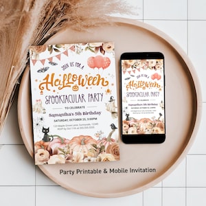 Editable Spooktacular Birthday Invitation, Halloween Spooky Birthday Invite template, Kids Halloween Party Printable & Mobile Invite