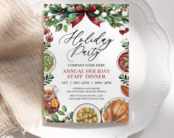Holiday Work Party Invitation, Corporate Christmas Party Invite, Office Holiday Party, Editable Template, Digital Download