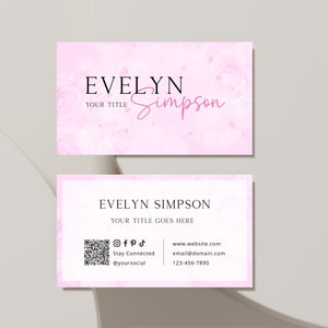 Pink Rose Floral Business Card with QR Code for Beauty Salon & Small Business, DIY Florist Business Card, Flower Esthetician Business Card