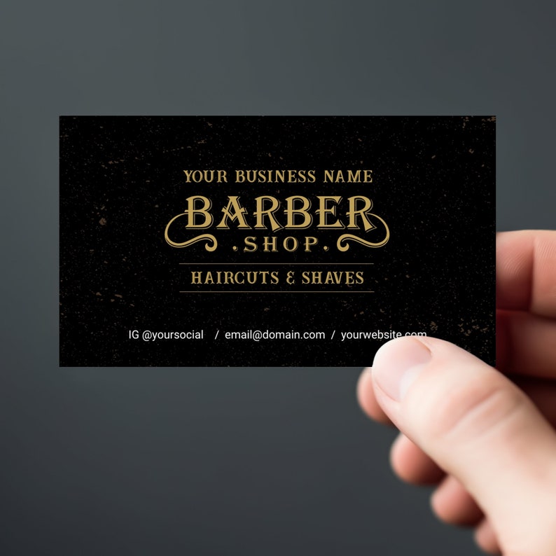 Black & Gold Barber Business Card Template, Editable