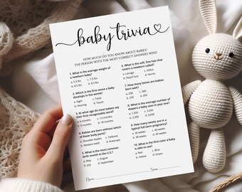 Baby Shower Trivia Game, Baby Shower Activities, Baby Shower Trivia Printable, Baby Trivia Game, Baby Game Template, Digital Download