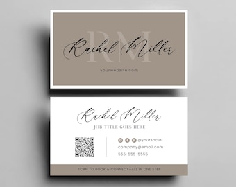 Modello di biglietto da visita con codice QR minimalista modificabile, design di biglietto da visita moderno fai da te, elegante biglietto da visita bifacciale, semplice biglietto da visita
