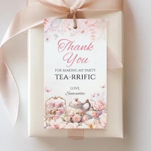 Etichetta regalo modificabile per festa di compleanno con tè pomeridiano floreale rosa, etichetta regalo di ringraziamento per il tè pomeridiano, etichetta di ringraziamento per festa in giardino Boho Par-tea
