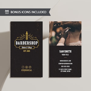 Black Barber Business Card with Photo, Editable Barbershop Business Card Template, Modern Hair Stylist Calling Card, Digital Download, Corjl