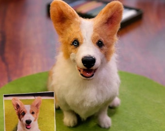 Custom Needle Felted Corgi Dog Portrait Figurine,Custom Felt Dog Portrait,Realistic Corgi Replica,Stuffed Corgi Dog Plush,Corgi Lovers Gift