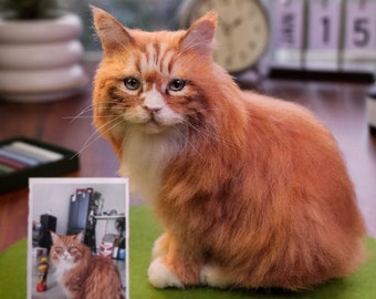 Benutzerdefinierte Nadel gefilzte Katzenfigur|Filz Tiere/Haustiere Portrait|Gefüllte Katze Plüsch|Realistische Katzen Replik|Katzenliebhaber Gedenkverlust Geschenk