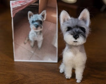 Custom Needle Felted Schnauzer Dog Portrait Figurine,Felt Animals/Pets Portrait,Felt Dog Ornament,Schnauzer Lovers Memorial Loss Gift