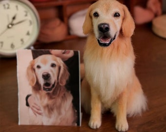 Portrait personnalisé de figurine de chien Golden Retriever feutrée à l'aiguille, portrait d'animaux/animaux de compagnie en feutre personnalisé, cadeau pour perte de mémoire pour les amateurs de Golden Retriever