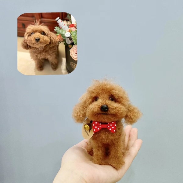 Figurina di cane barboncino in feltro ad ago personalizzato, Ritratto di cane in feltro di lana personalizzato, Animali/Animali domestici in feltro personalizzati, Peluche per cani di pezza, Regalo commemorativo per la perdita del cane