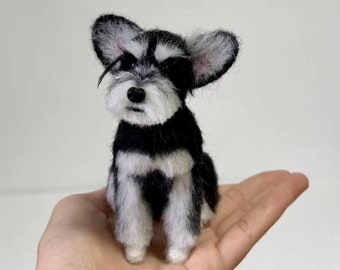 4.5 Inches H Miniature Needle Felted Schnauzer Figurine,Realistic Felt Schnauzer Portrait,Doll House Schnauzer Dog Ornament,Schnauzer Gift
