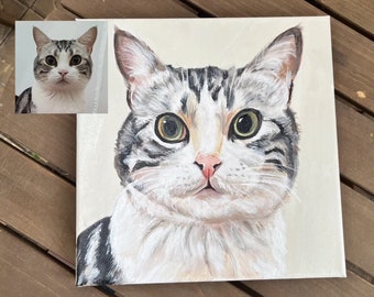 Peinture de portrait de chat Cusom sur toile, peinture acrylique personnalisée sur toile, peinture de portrait d’animaux de compagnie personnalisée, cadeau de mémoire de chat, cadeau commémoratif d’animaux de compagnie