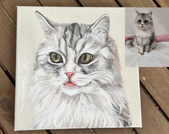 Portrait de chat personnalisé peinture sur toile, peinture acrylique personnalisée sur toile, portrait d'animal de compagnie personnalisé, cadeau souvenir de chat, cadeau commémoratif d'animaux de compagnie