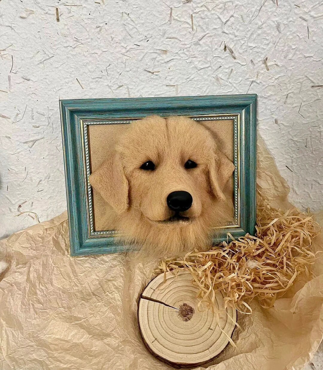 Custom Needle Felted Golden Retriever Portrait With Wooden Frame,custom
