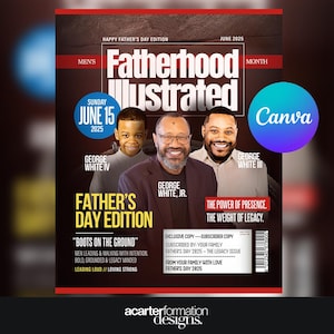 Modelo de capa de revista para o Dia dos Pais no Canva | Pôster do Dia dos Pais | Capa de revista personalizada | Presente para o pai | Pôster personalizado para o pai
