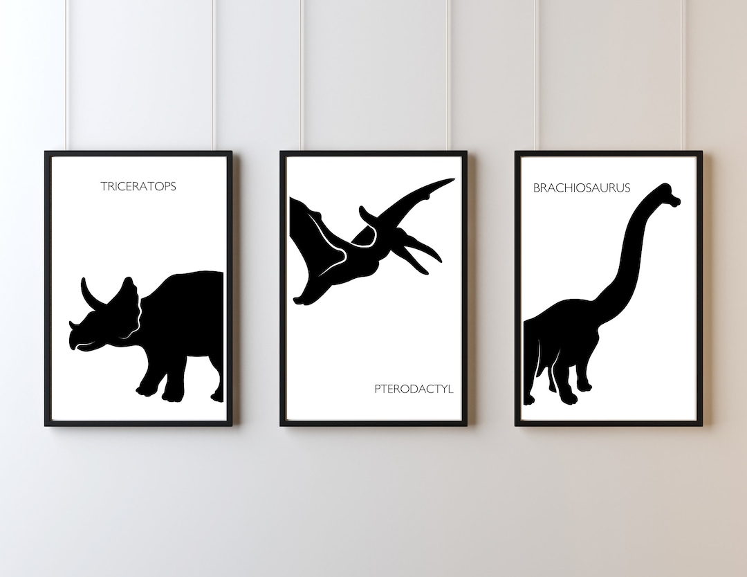 Printable Dinosaur Wall Art Set Black and White Dinosaur Prints Kids ...