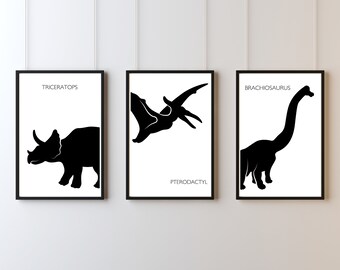 Dinosaur Silhouette Print Set – Kids Room Wall Art (Digital Download)
