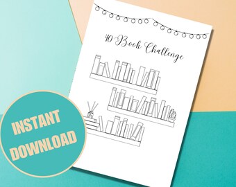 Printable 40-Book Reading Challenge | Cozy Bookshelf Tracker (Digital Download)
