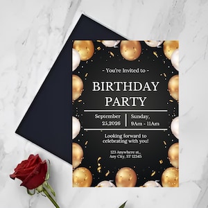 Printable Birthday Invitation, Editable Invite Template, Digital Invitation, Instant Download, Birthday Party, Instant Download, Invite