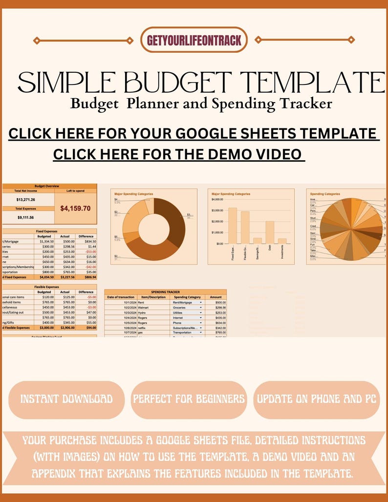 Spend Chart Sample Automated Digital Monthly and Annual Budget and Spending Tracker ...