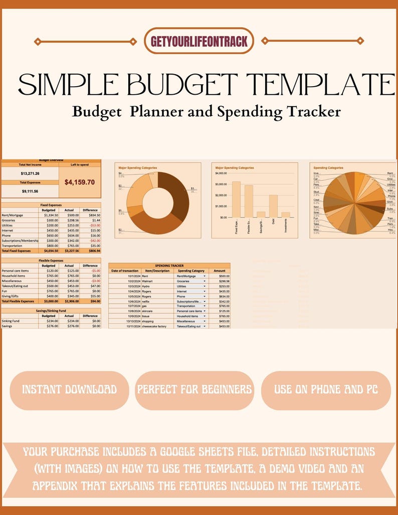 Spend Chart Sample Automated Digital Monthly and Annual Budget and Spending Tracker ...