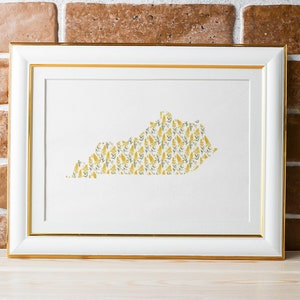 Descarga digital - Estampados de flores estatales - Kentucky - Vara de oro - Impresión floral - Mapa estatal - Póster