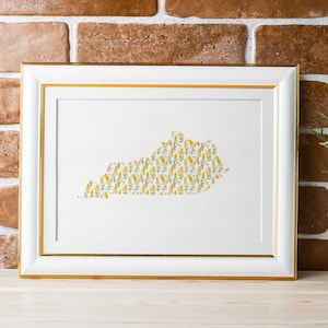 Stampe di fiori di stato - Kentucky - Verga d'oro - Stampa floreale - Mappa di stato - Poster