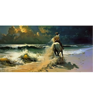 Art Print - Poster - &quot;Woman on Horseback by Sea&quot; Original Art In The Style of Frank Frazetta