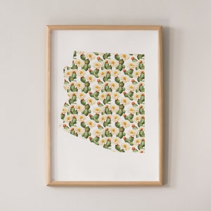 Descarga digital - Estampados de flores estatales - Arizona - Flor de Saguaro - Impresión floral - Mapa estatal - Póster