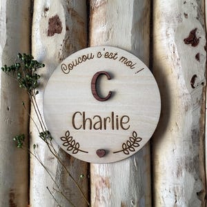 Carte naissance en bois - carte annonce prénom bébé