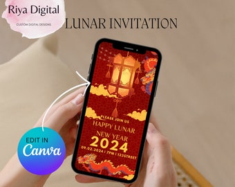 Chinese New Year Invitation Template | 2024 Dragon New Year | Lunar New Year 2024 | Chinese Celebration, Digital Download Electronic | LN1