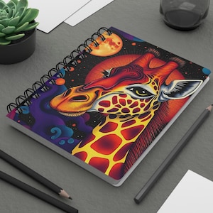 Boho Safari Spiral Bound Journal, Boho Notebook, Travel Diary, Writing Journal, Gift for Writers, Giraffe Journal, Giraffe Gift