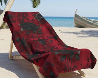 Gothic Rose Beach Towel - Dark Floral Design, Oversized Towel, Goth Beach Blanket, Alternative Home Decor, Unique Gift Idea