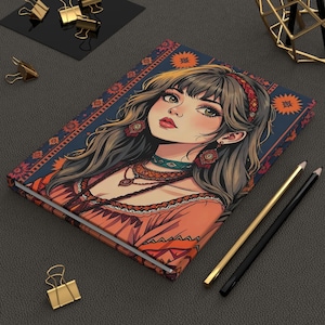 Cartoon Anime Journal, Boho Southwestern Hardcover Notebook, Cute Sketchbook, Teen Writing Diary, Kawaii Doodle Planner, Lined Paper Notepad
