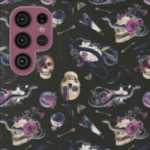 Funda para teléfono Mystical, funda tipo billetera Dark Academia, funda para teléfono con ranuras para tarjetas Apothecary Art, funda tipo billetera plegable con calavera y serpiente