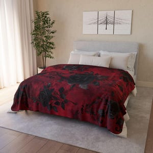 Gothic Rose Sherpa Blanket, Cozy Emo Fleece Throw for Home Decor, Ideal for Halloween, Dia de los Muertos, Gift for Her