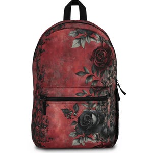 Gothic Blumen Rucksack | Rosen Muster Tasche für Schule, Reise, Festivals, Gothic Style, einzigartiges Geschenk