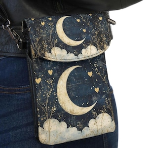 Celestial-portemonnee, kleine schoudertas voor mobiele telefoon, klein tasje met verstelbaar riempje, maanportemonnee