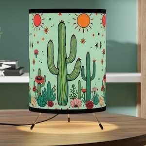 Southwestern Table Lamp, Boho Aztec Western Decor Tripod Lamp with High-Res Printed Shade, Bohemian Nightstand Light, Southwest Desk Lamp,