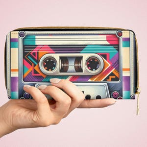 Carteira com zíper de fita cassete para adolescentes, carteira retrô, anos 80, anos 90, carteira para adolescentes, carteira vintage para adolescentes, bolsa com zíper, porta-cartões para adolescentes