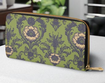 Vintage Boho Print Zipper Wallet, Large, Earthy Tones Coin Purse, Women&#39;s Card Holder, Hippie Bohemian Clutch, Gift for Her