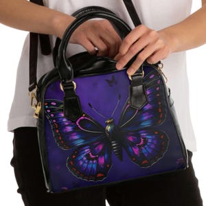 Vlinderschouderhandtas, paarse vlindertas, crossbodytas, draagtas met bloemen, damesmodeaccessoire, cadeau voor haar