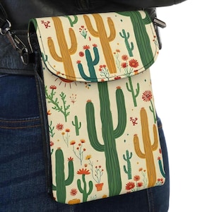 Portefeuille pour téléphone bohème cactus, étui pour téléphone pour femme avec fentes pour cartes et dragonne, support pour téléphone de voyage, cadeau pour amateur de cactus, accessoires de téléphone élégants