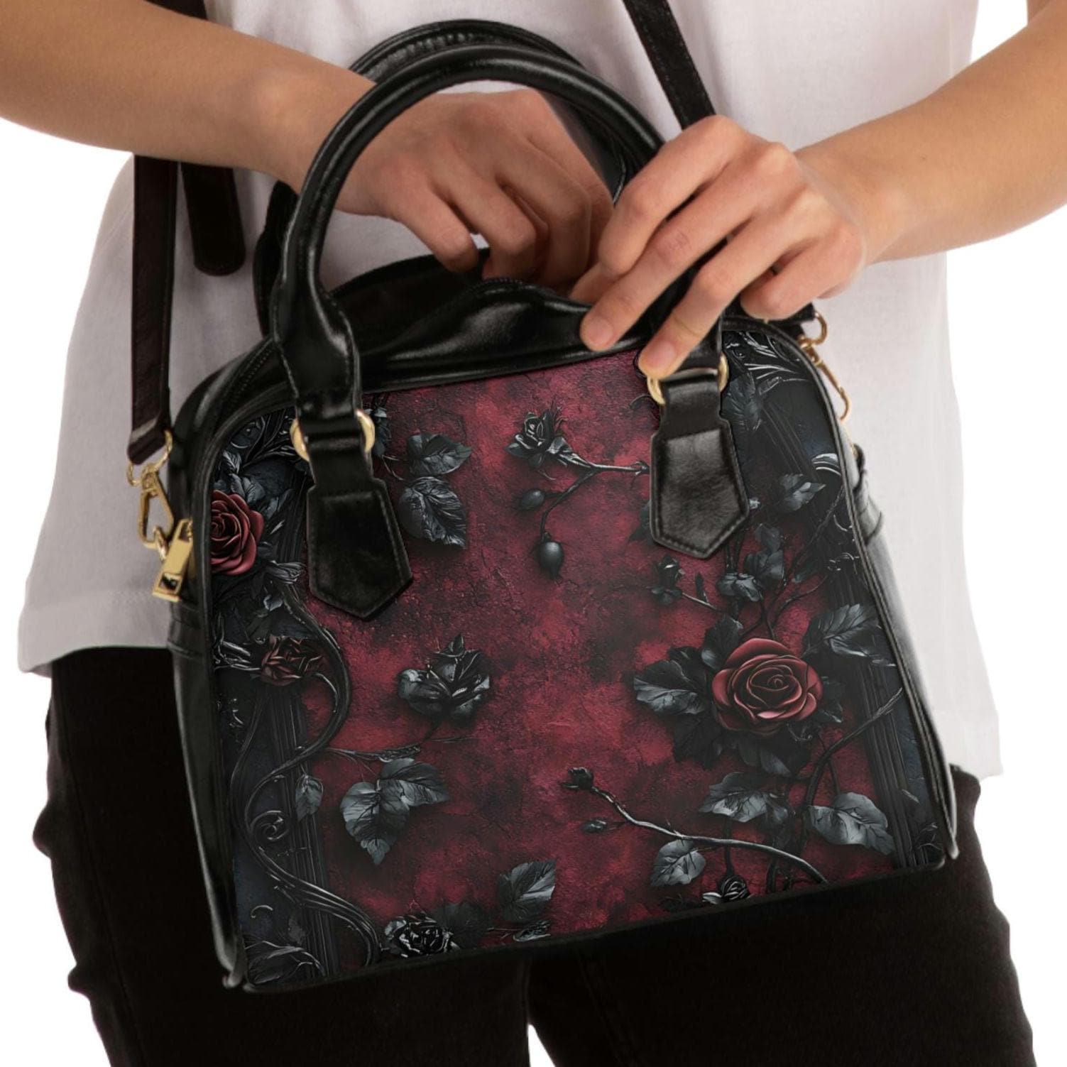 Goth Handbag, Black Rose Purse, Witchy Bag, Gothic Crossbody, Alternative Shoulder Clutch, Dark Occult Tote
