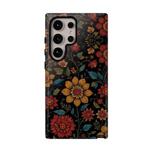 Mörkt blommigt telefonskal: Boho Ikat-design, stötdämpande TPU