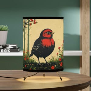 Lamp, Whimsical Bird Home Decor, Tripod Lamp with High-Res Printed Shade, Dark Academia Forrest Lighting, US/CA Plug, Unique Reading Nook