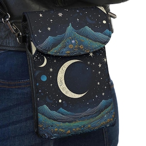Carteira Celestial, Bolsa pequena transversal para celular, Bolsa pequena para pescoço com alça ajustável, Carteira Moon